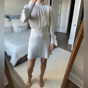 Dianne von Furstenburg Pale Blue Long-sleeve Satin Mini Dress